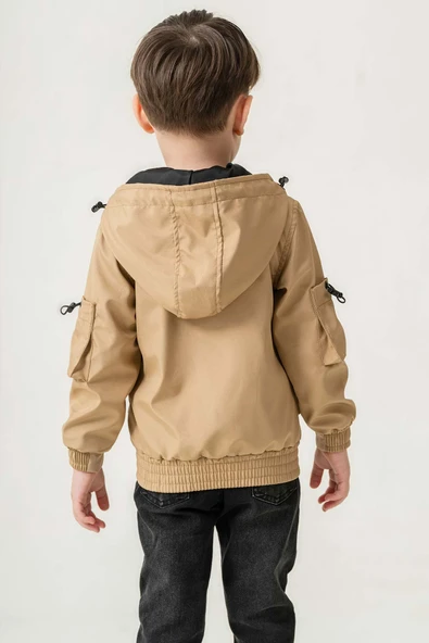 Çift Cepli Kapüşonlu Astarlı Su Geçirmez Erkek Çocuk Ceket - Resim 8