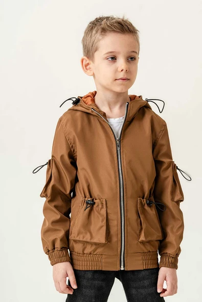 Çift Cepli Kapüşonlu Astarlı Su Geçirmez Erkek Çocuk Ceket - 6
