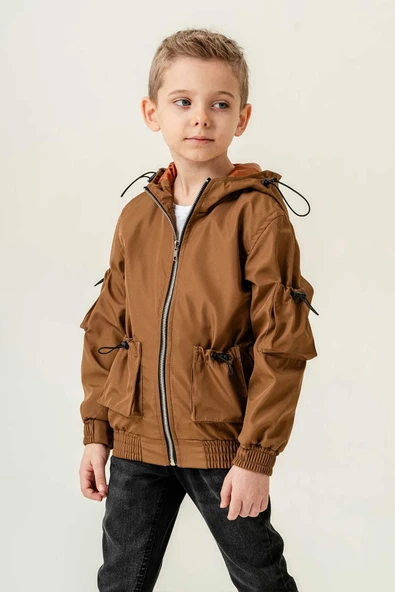 Çift Cepli Kapüşonlu Astarlı Su Geçirmez Erkek Çocuk Ceket - 4