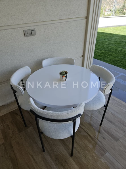 Enkare Elisa Masa Sandalye Takımı / Beyaz Mdf Masa - 90 cm çap - 2
