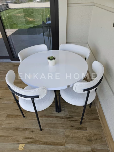 Enkare Elisa Masa Sandalye Takımı / Beyaz Mdf Masa - 90 cm çap - 4