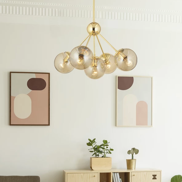 Apliqa Meyo 5Li Gold Bal Camlı Modern Genç Odası Yatak Odası Salon Avize - 2