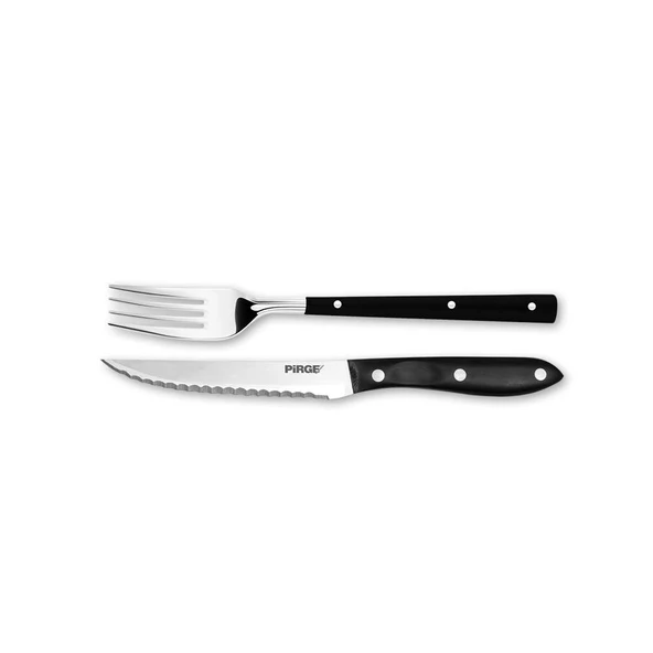 Pirge Elite Steak / Biftek Bıçağı & Çatal Seti 12 cm Siyah