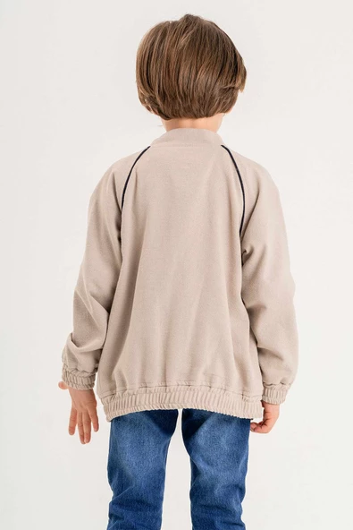 Çift Cepli Fermuarlı Astarlı Nakışlı Keten Erkek Çocuk Ceket - Resim 2