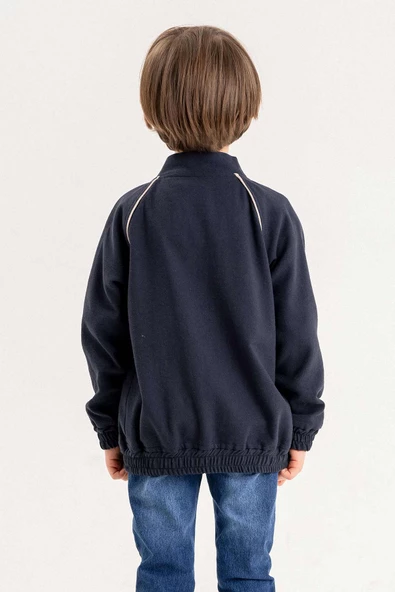 Çift Cepli Fermuarlı Astarlı Nakışlı Keten Erkek Çocuk Ceket - Resim 5