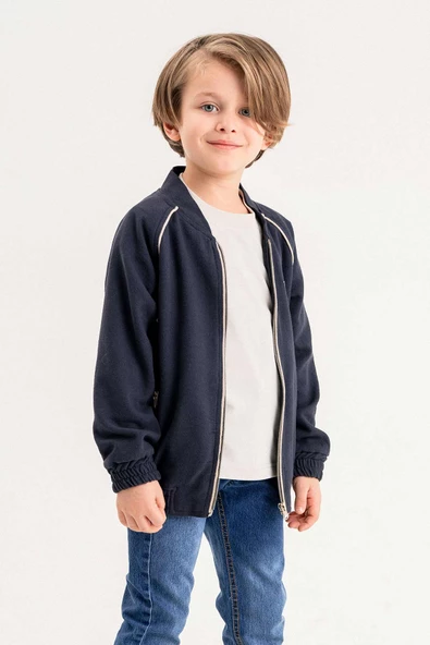 Çift Cepli Fermuarlı Astarlı Nakışlı Keten Erkek Çocuk Ceket - Resim 6