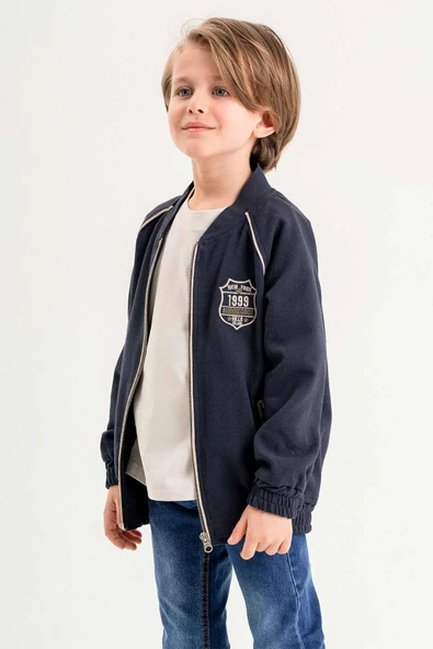 Çift Cepli Fermuarlı Astarlı Nakışlı Keten Erkek Çocuk Ceket - Resim 7