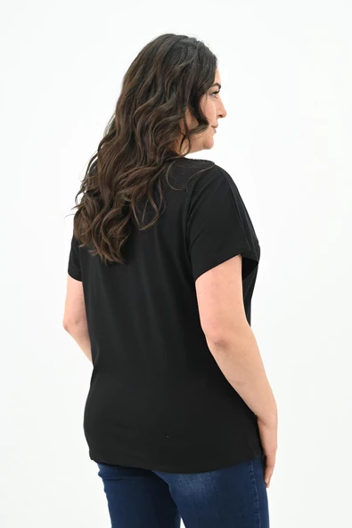 Kadın Büyük Beden Lavanta Baskı Detaylı T-shirt 1781-25 - 5