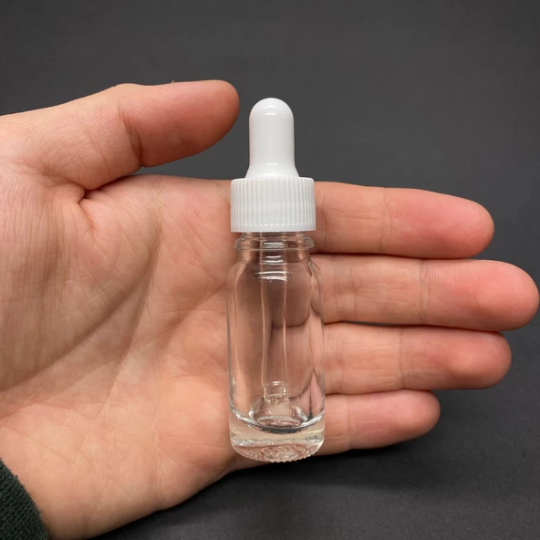 10Ml Beyaz Plastik Kapaklı Şeffaf Cam Damlalıklı Şişe ,  10 Cc Saydam Cam Damlalıklı Şişe x 6 Adet ürün görseli