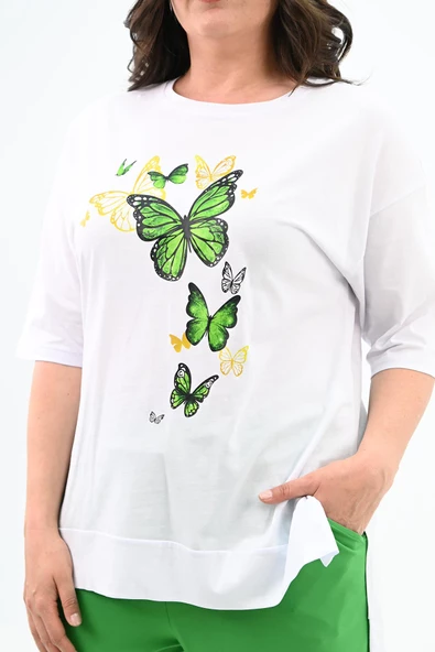 Kadın Büyük Beden Kelebek Baskı Detaylı T-shirt Takım 8114-25 - 11