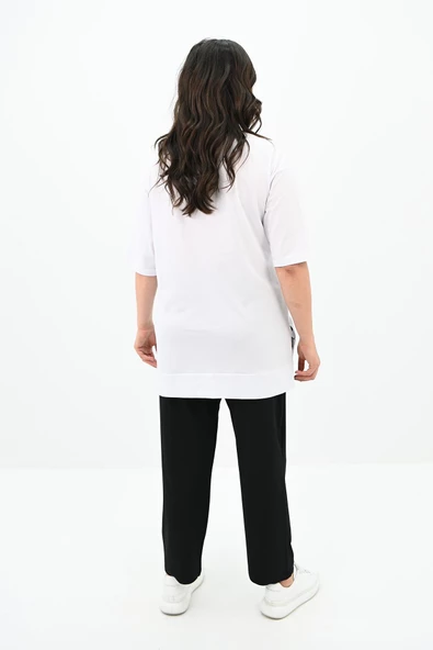 Kadın Büyük Beden Kelebek Baskı Detaylı T-shirt Takım 8114-25 - 5