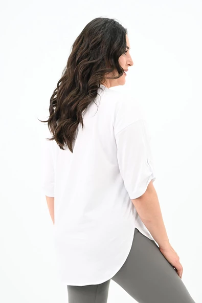 Kadın Büyük Beden Kalp Baskılı Oversize T-shirt 1773-3-24 - 10