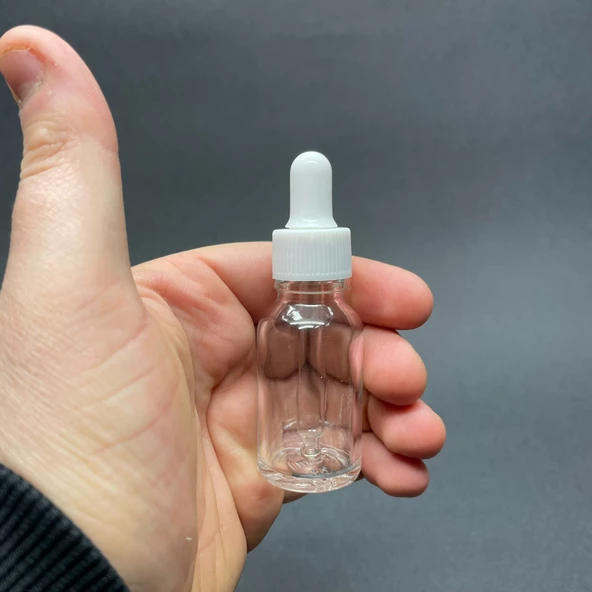 15Ml Beyaz Plastik Kapaklı Şeffaf Cam Damlalıklı Şişe ,  15 Cc Saydam Cam Damlalıklı Şişe x 6 Adet