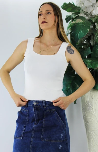 Kare Yaka Triko Atlet Beyaz - Lks1230.28 - Resim 2