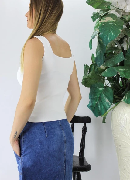 Kare Yaka Triko Atlet Beyaz - Lks1230.28 - Resim 3