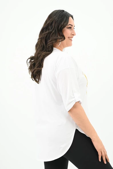 Kadın Büyük Beden Baskı Detaylı T-shirt 1773-2-24 - 10