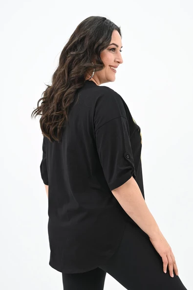Kadın Büyük Beden Baskı Detaylı T-shirt 1773-2-24 - 5