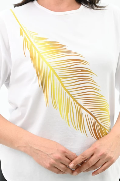 Kadın Büyük Beden Baskı Detaylı T-shirt 1773-2-24 - 11