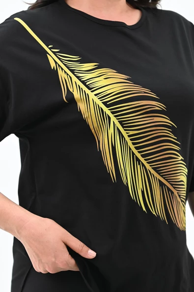 Kadın Büyük Beden Baskı Detaylı T-shirt 1773-2-24 - 6