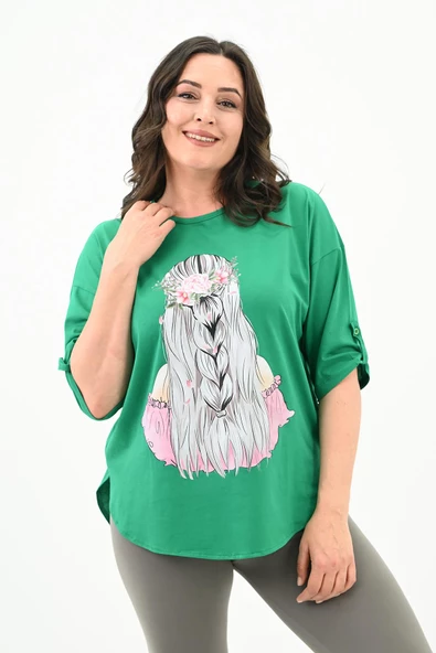 Kadın Büyük Beden Düşük Omuz Oversize T-shirt 1773-1-24 - 12