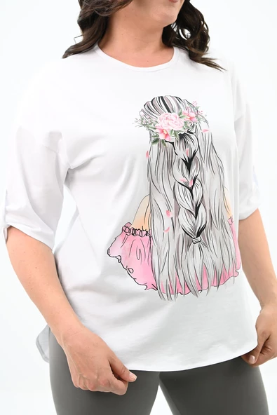 Kadın Büyük Beden Düşük Omuz Oversize T-shirt 1773-1-24 - 11