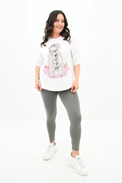 Kadın Büyük Beden Düşük Omuz Oversize T-shirt 1773-1-24 - 8