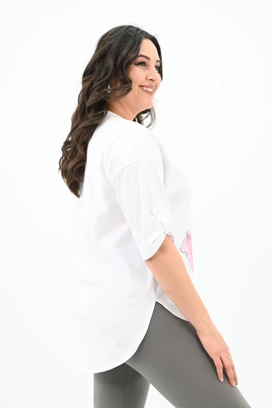 Kadın Büyük Beden Düşük Omuz Oversize T-shirt 1773-1-24 - 10