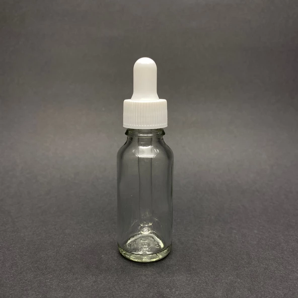 20Ml Beyaz Plastik Kapaklı Şeffaf Cam Damlalıklı Şişe ,  20 Cc Saydam Cam Damlalıklı Şişe x 6 Adet - Resim 2