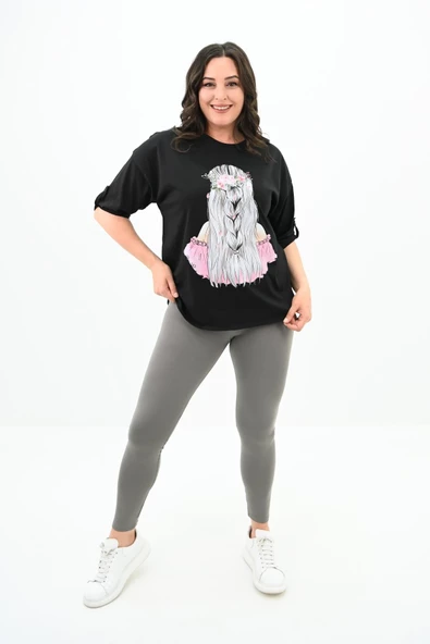 Kadın Büyük Beden Düşük Omuz Oversize T-shirt 1773-1-24 - 3