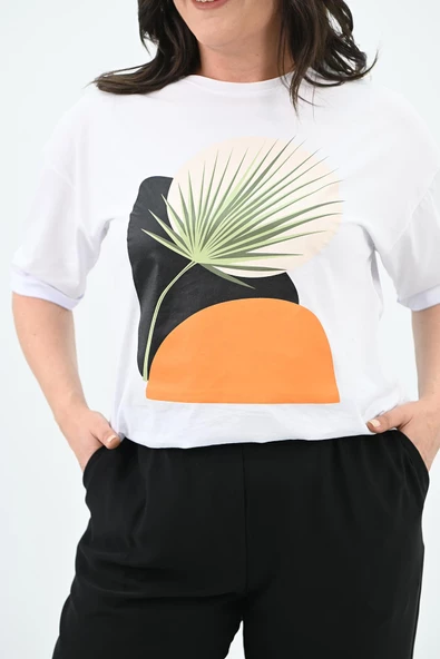 Kadın Büyük Beden Baskı Detaylı T-shirt Takım 8105-24 - 5