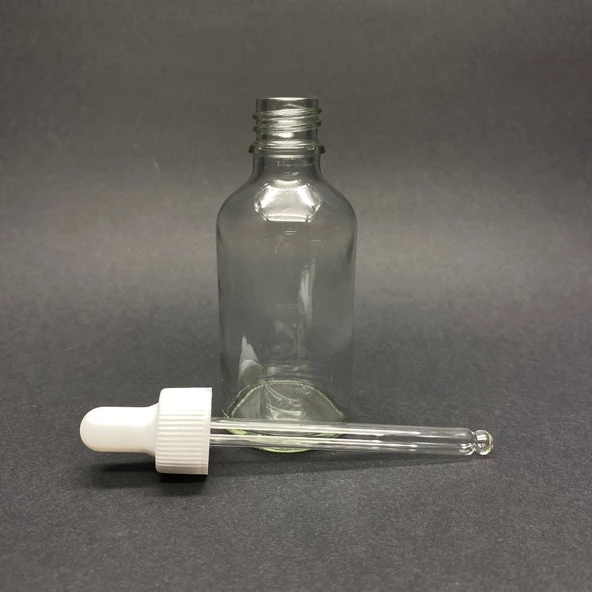 50Ml Beyaz Plastik Kapaklı Şeffaf Cam Damlalıklı Şişe ,  50 Cc Saydam Cam Damlalıklı Şişe x 6 Adet - Resim 2