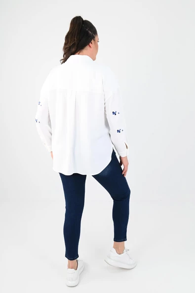 Kadın Büyük Beden Nakış Detaylı Gömlek 1724-1-24 - 8