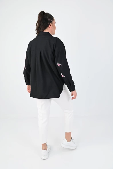 Kadın Büyük Beden Nakış Detaylı Gömlek 1724-1-24 - 4