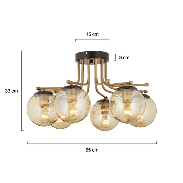 Apliqa Edin 6Lı Siyah Eskitme Bal Camlı Modern Genç Odası Yatak Odası Salon Avize - Resim 6