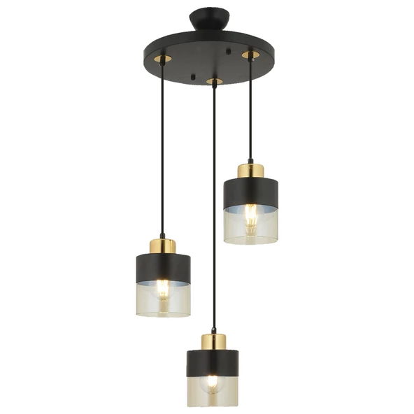 Apliqa Boris 3Lü Yuvarlak Siyah Gold Sarkıt Modern Genç Odası Mutfak Retro Salon Avize - 5