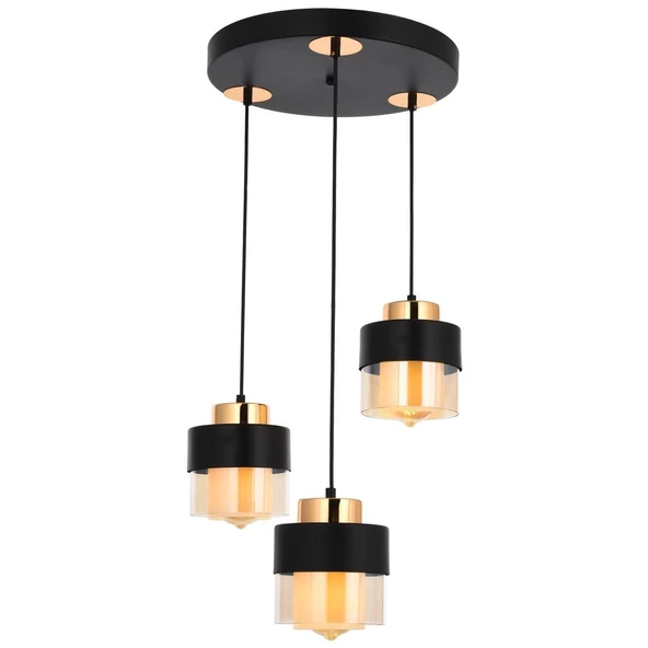 Apliqa Boris 3Lü Yuvarlak Siyah Gold Sarkıt Modern Genç Odası Mutfak Retro Salon Avize - 2