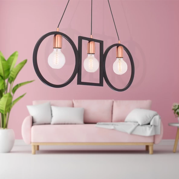 Apliqa Ürgüp 3 Lü Sarkıt Siyah Modern Genç Odası Mutfak Retro Salon Avize