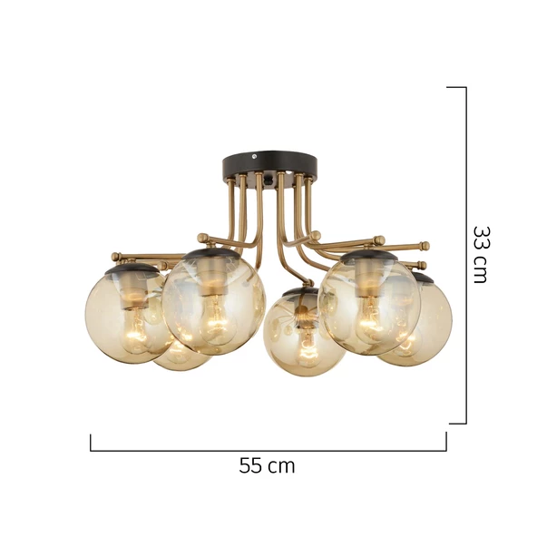 Apliqa Edin 6Lı Siyah Eskitme Bal Camlı Modern Genç Odası Yatak Odası Salon Avize - Resim 7