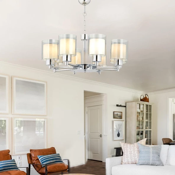 Apliqa Goldie 8 Li Krom Kaplama Modern Yatak Odası  Salon Avize - Resim 2