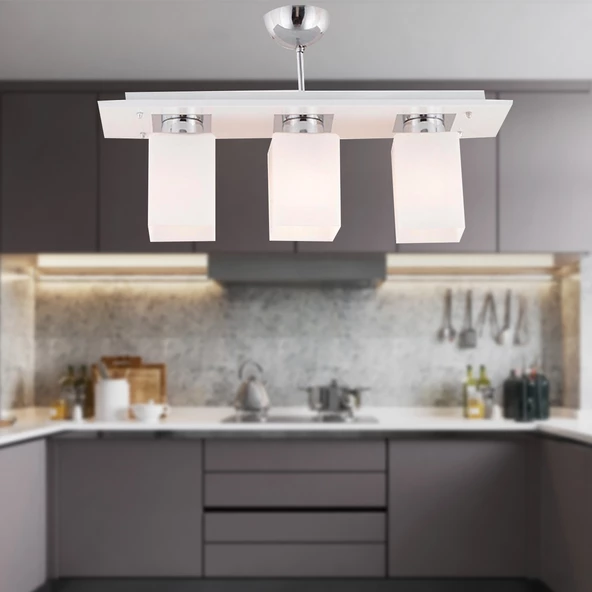 Apliqa Atlas 3 Lü Sıralı Beyaz Modern Genç Odası Mutfak- Banyo Mutfak Salon Spot Avize - Resim 2