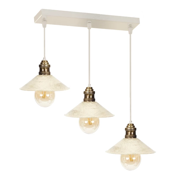 Apliqa Gönen 3Lü Beyaz Patinalı Modern Retro Sarkıt Salon Avize - 3