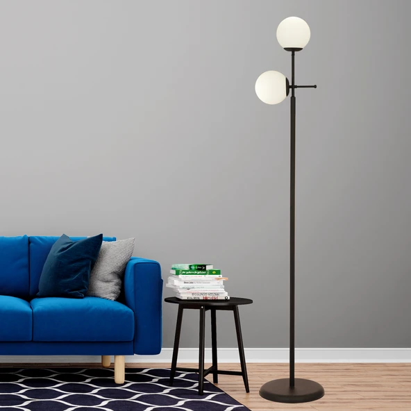 Günay 2li Siyah Beyaz Camlı Modern Dekoratif Tasarım Oturma Odası-Salon Lambader ürün görseli 1