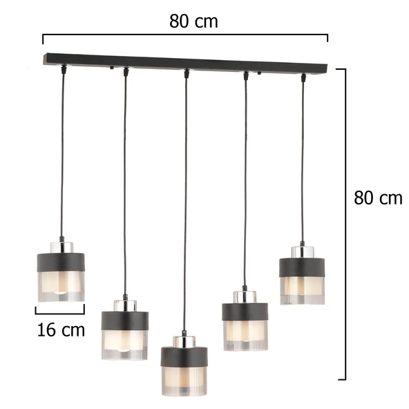 Boris 5 Li Sıralı Siyah-Krom Sarkıt Modern Genç Odası Mutfak Salon Sarkıt Avize - Resim 8