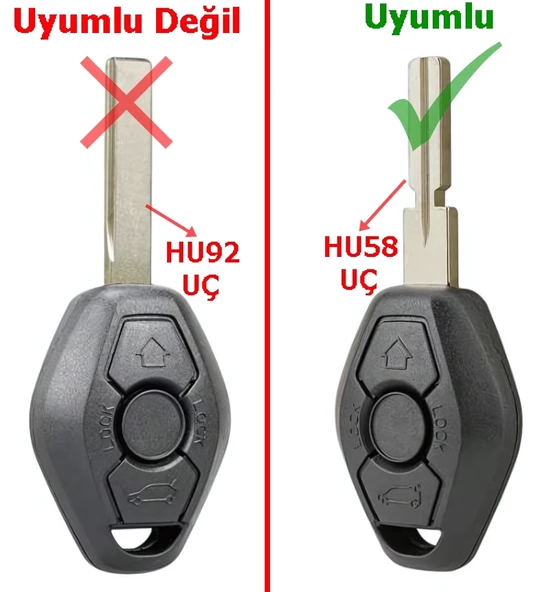 BMW E46 E60 E90 X3 X5 Uyumlu 3 Tuşlu Anahtar Kumanda Kabı Oto Anahtarlık HU58 Uçlu Logolu - 5