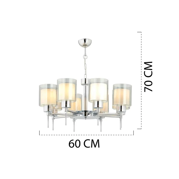 Apliqa Goldie 8 Li Krom Kaplama Modern Yatak Odası  Salon Avize - Resim 5