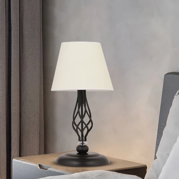 Lupin Beyaz Şapkalı Siyah Masa Lambası Modern Tasarım Salon-Yatak Odası Retro Abajur ürün görseli 1