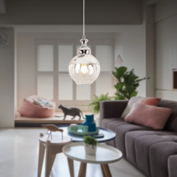 Leon Tekli Krom Sarkıt Salon Avize Çap:15Cm - Resim 4