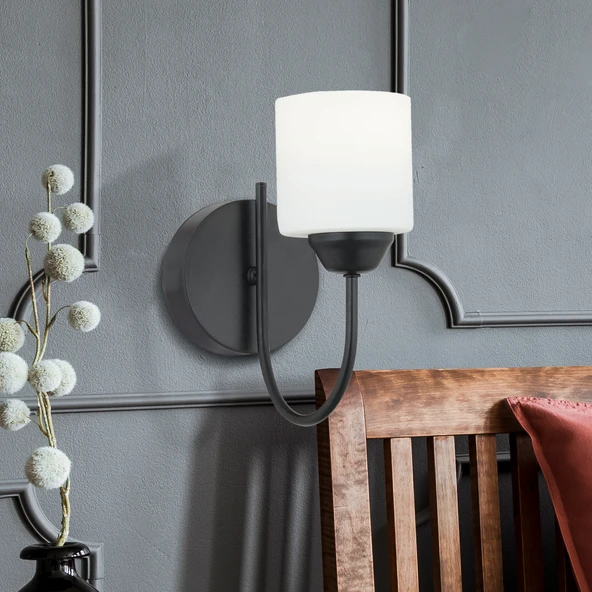 Esila Siyah Boyalı Duvar Lambası Yatak Odası-Yatak Başı-Banyo İçin Modern Aplik - Resim 3