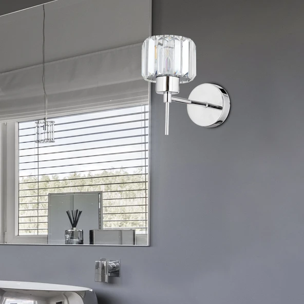 Sadem Krom Kristal Taşlı Duvar Lambası Yatak Odası-Yatak Başı-Salon için Aplik ürün görseli 1