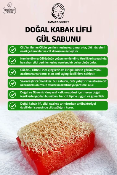 MMA'S SECRET Doğal Kabak Lifli Gül Sabunu - İskandinav formülü 125 gr - 2